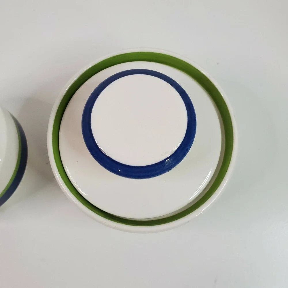 Retro Vintage Noritake Craftone Polka 8758 Cream & Sugar Set White Blue Green